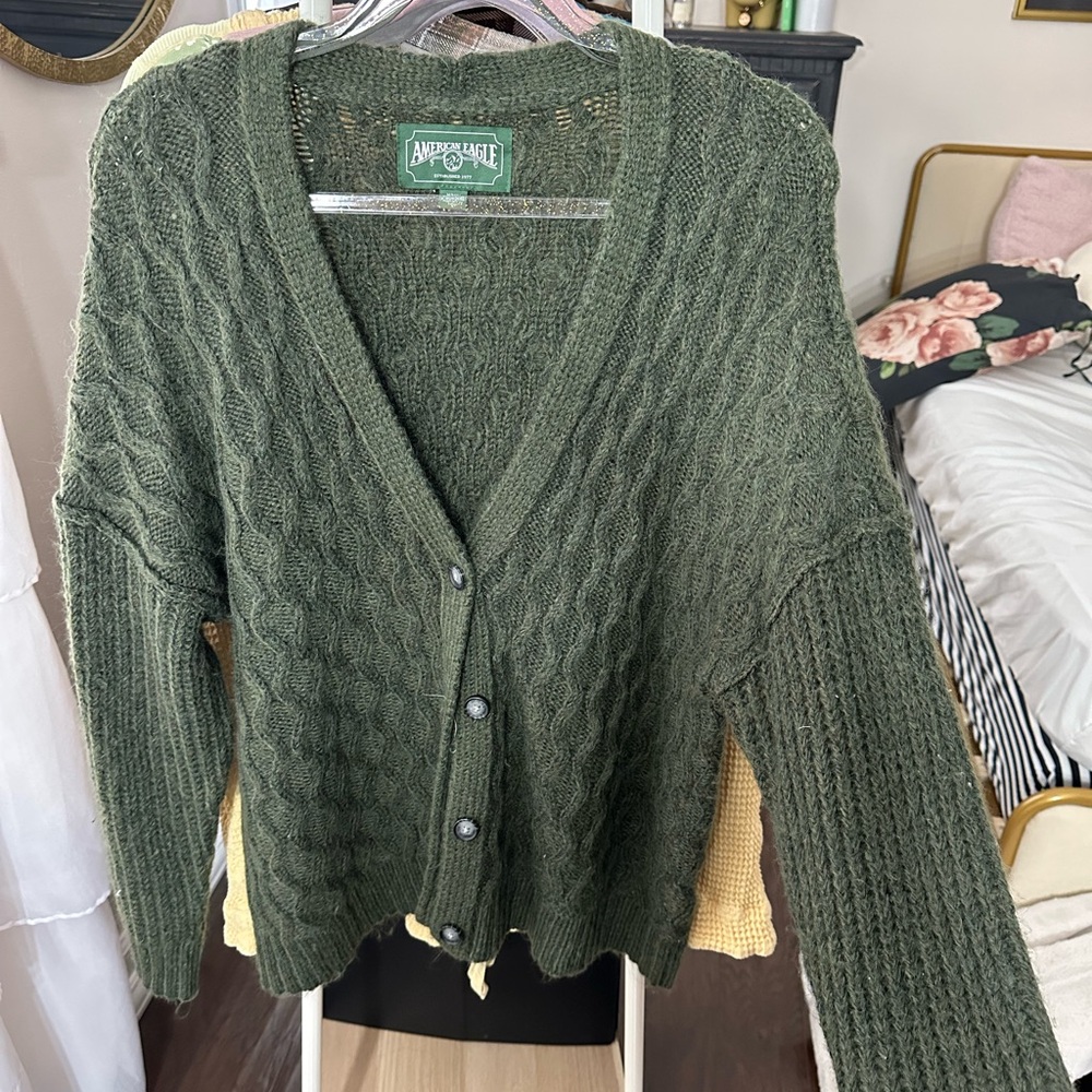 American Eagle Outfitters Olive Cable Knit Cardigan